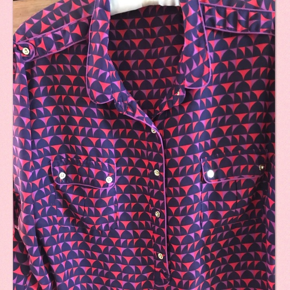 Purple & red BLOUSE w/epaulettes gold accent buttons XL/14/16 - Picture 7 of 8